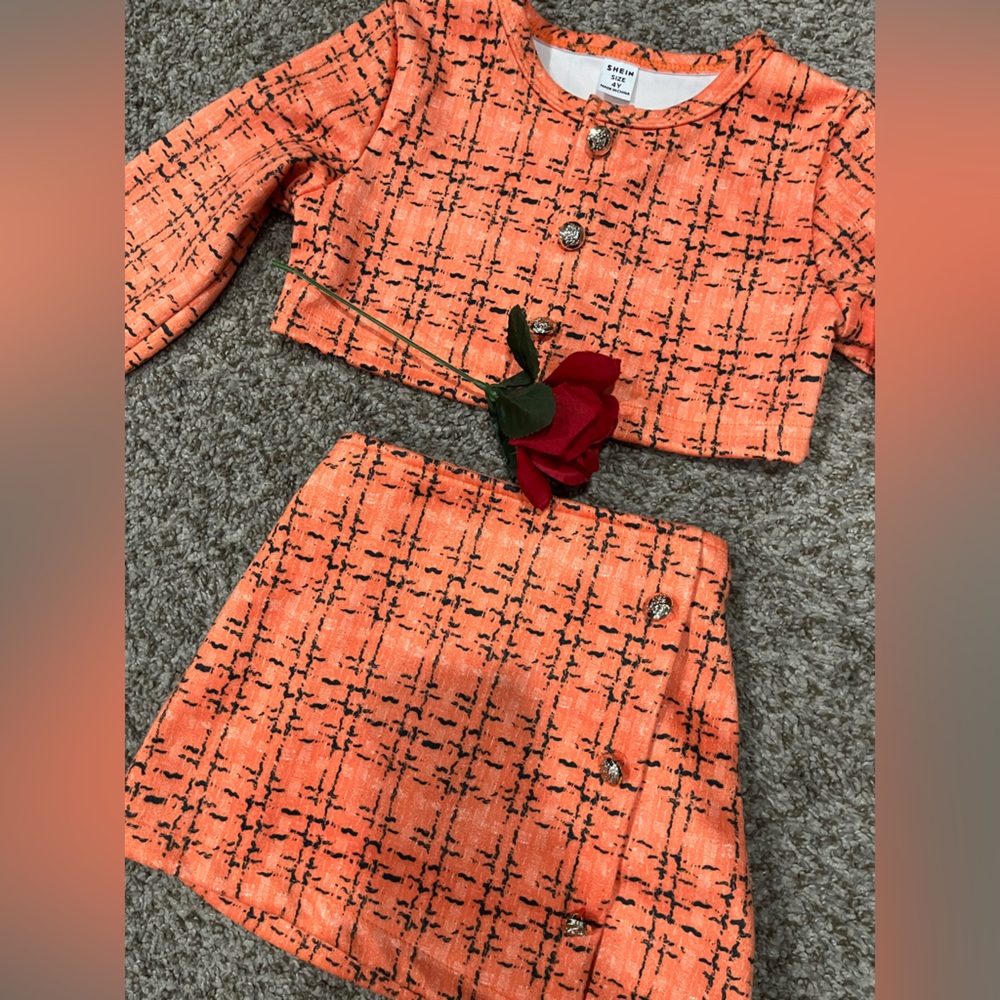 Orange Tweed Jacket and Skirt Set